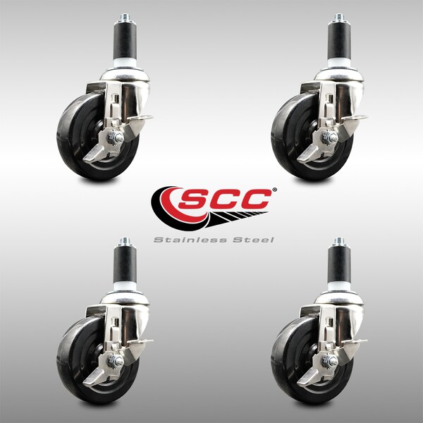 Service Caster 4 Inch 316SS Soft Rubber Swivel 1-1/4 Inch Expanding Stem Caster Set Brake SCC SCC-SS316EX20S414-SRS-TLB-114-4 - main